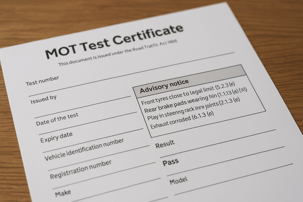 MOT Advisory Notes Explained - Use Them to Save Money